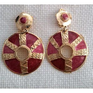 2 1/4" LONG VINTAGE DESIGNER SIGNED BEREBI BERRY ENAMEL CUT-OUT Clip EARRINGS